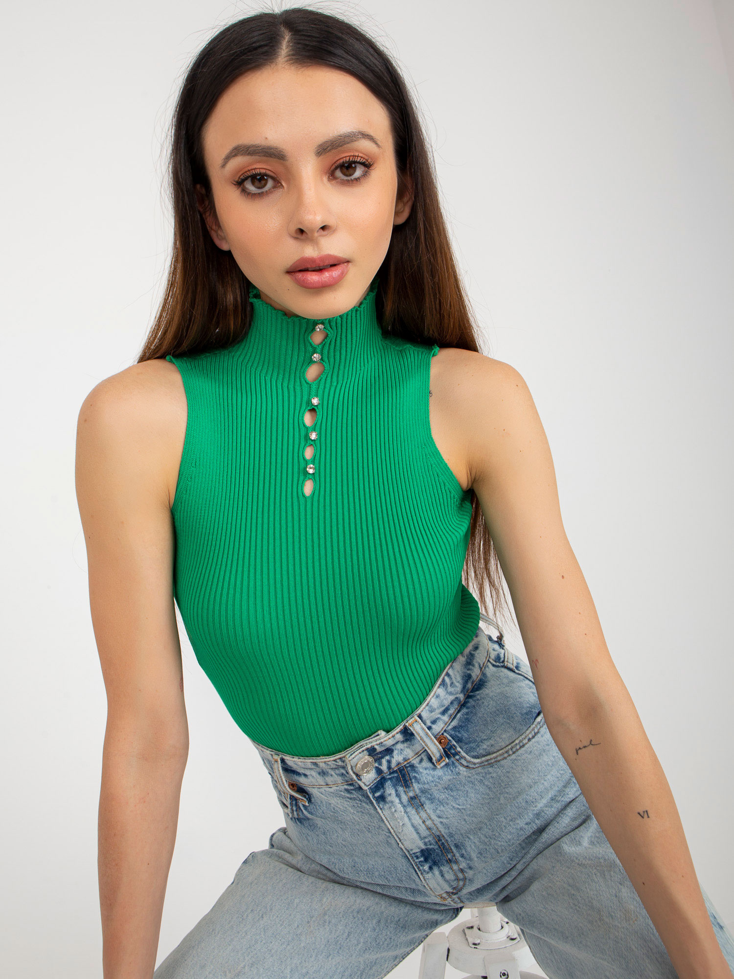 Zelený top s rolákom -BA-BZ-2301.00P-zielony Veľkosť: ONE SIZE