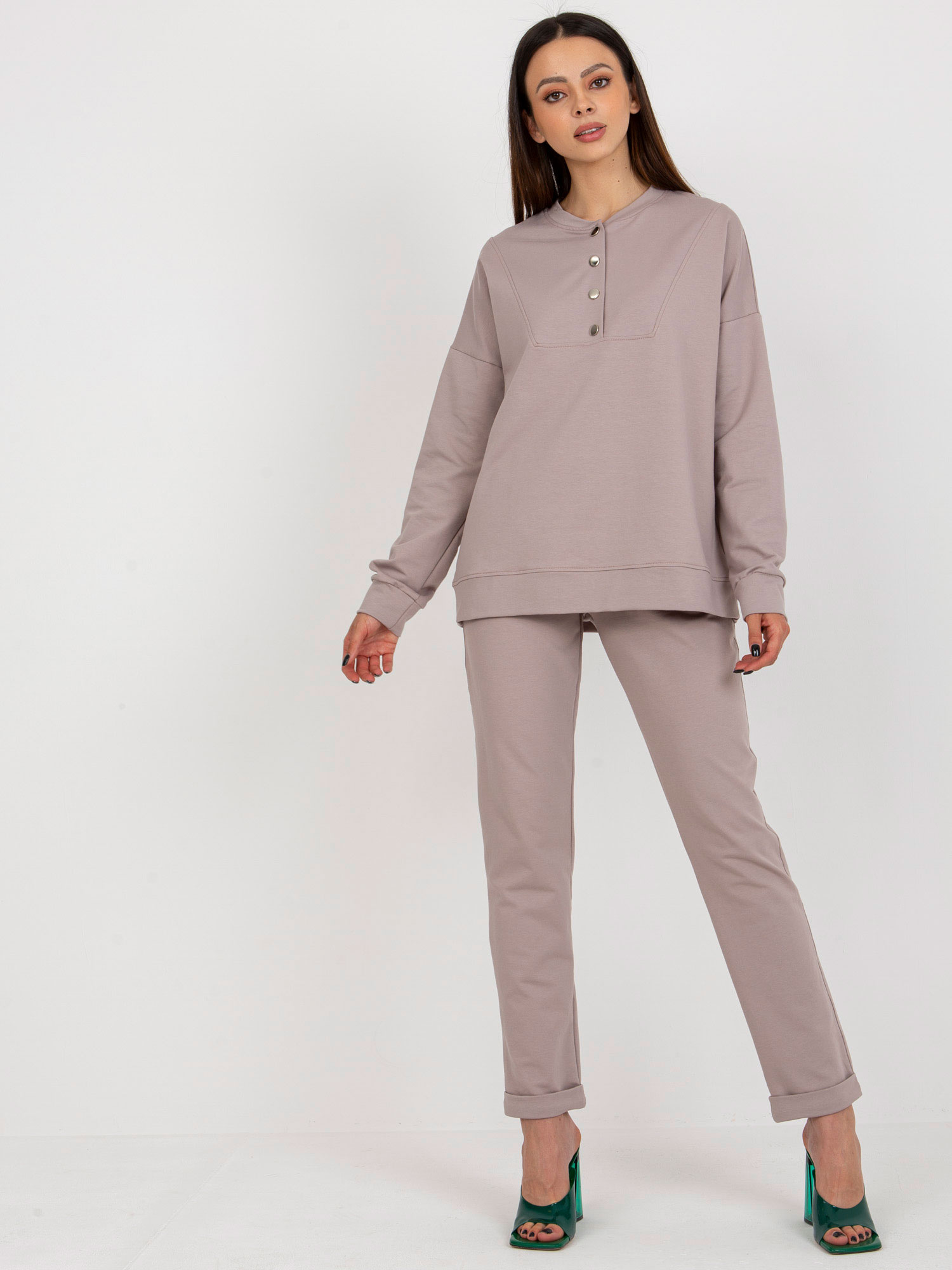 Tmavobéžová tepláková súprava LK-KMPL-509291.57-dark beige Veľkosť: S/M