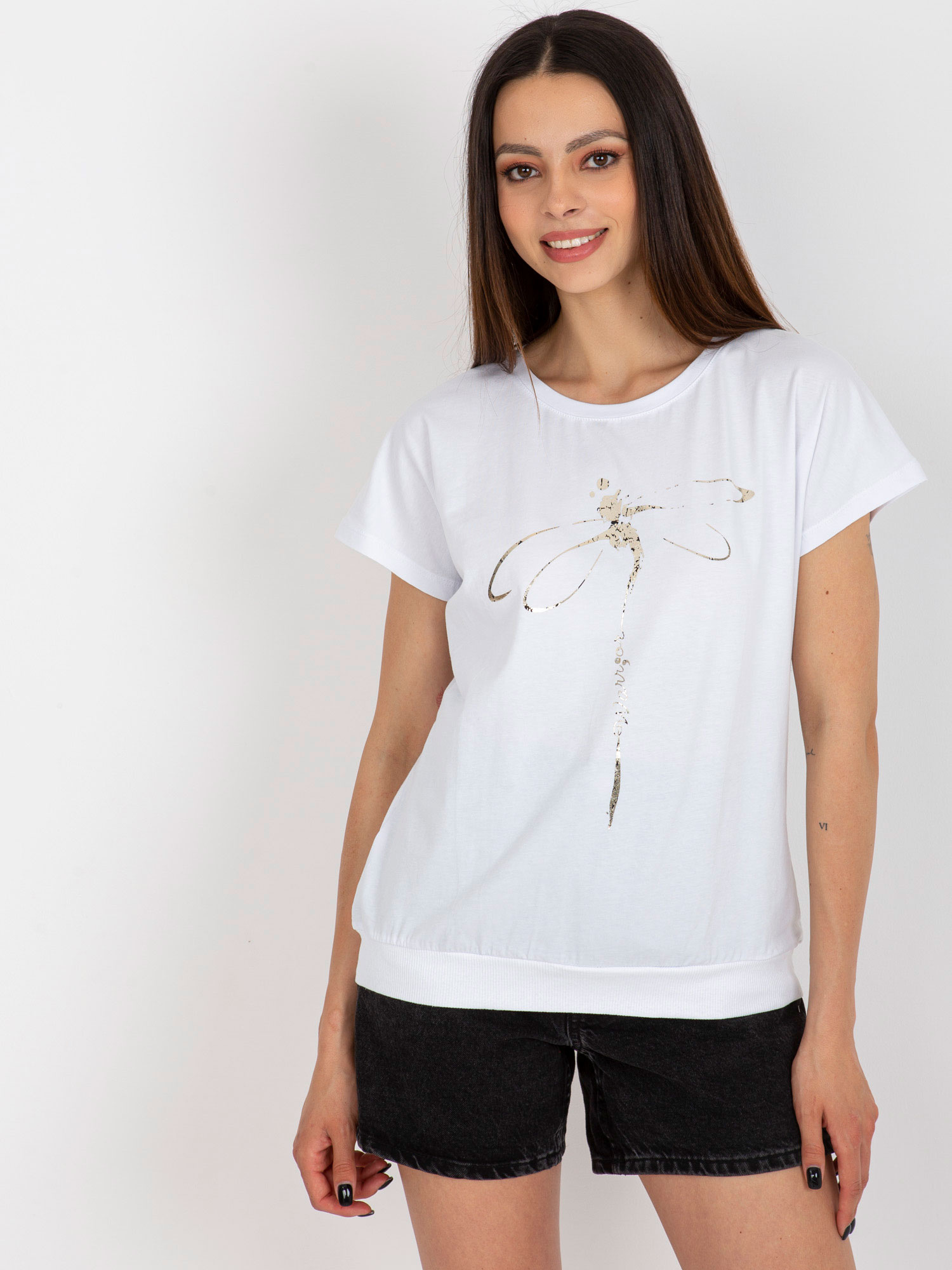 Biele tričko s potlačou vážky RV-BZ-8952.06-white Veľkosť: S/M