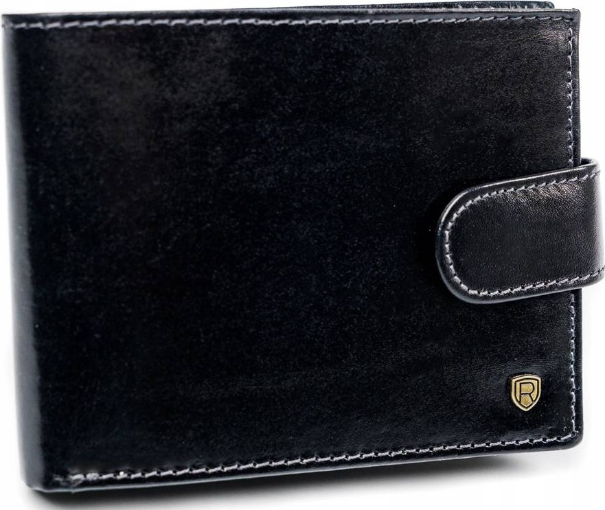Rovicky Čierna pánska kožená peňaženka s protišmykovou membránou L173 [DH] Portfel meski skórzany N61L-RVT BLACK Veľkosť: ONE SIZE