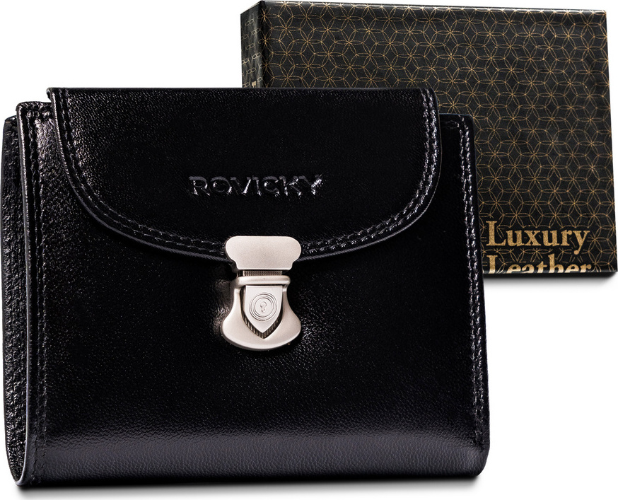 Rovicky Čierna malá dámska kožená peňaženka s ozdobným zapínaním V150 R-RD-39-GCL Black Veľkosť: ONE SIZE