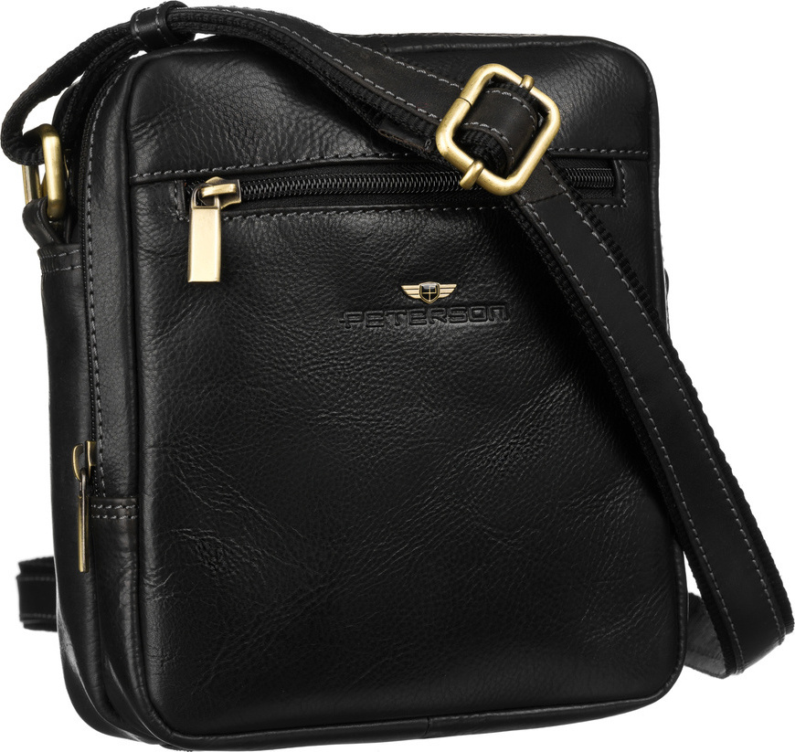 Černá kožená pánská messenger taška [DH] PTN TB-709-COM BLACK Veľkosť: ONE SIZE