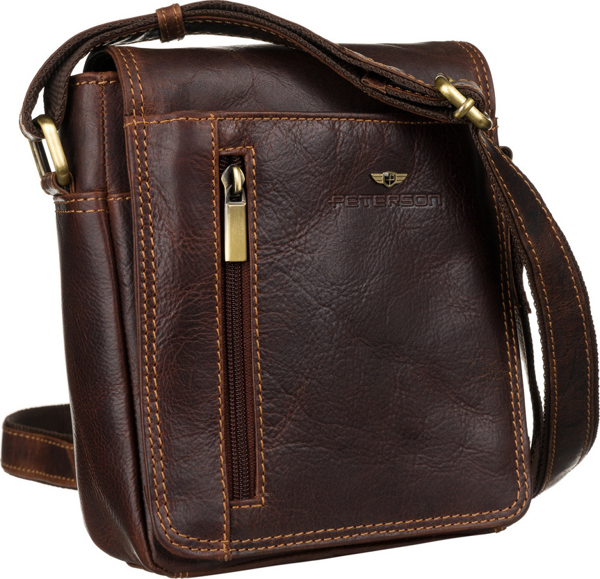 Peterson Hnedá kožená messenger taška cez rameno [DH] PTN TB-7032-COM COGNAC Veľkosť: ONE SIZE