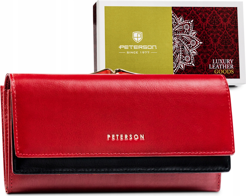 Peterson Červeno-čierna veľká kožená peňaženka Y209 [DH] PTN 421028-SG Veľkosť: ONE SIZE