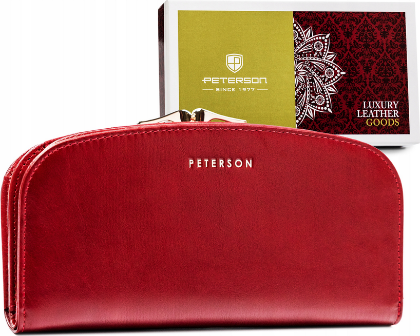 Peterson Červená kožená peňaženka s veľkým zapínaním Y208 [DH] PTN 42123-SG Veľkosť: ONE SIZE