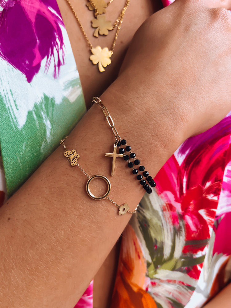 Zlatý náramok s kvetinovými prvkami MARIPOSA LY0096 Veľkosť: ONE SIZE