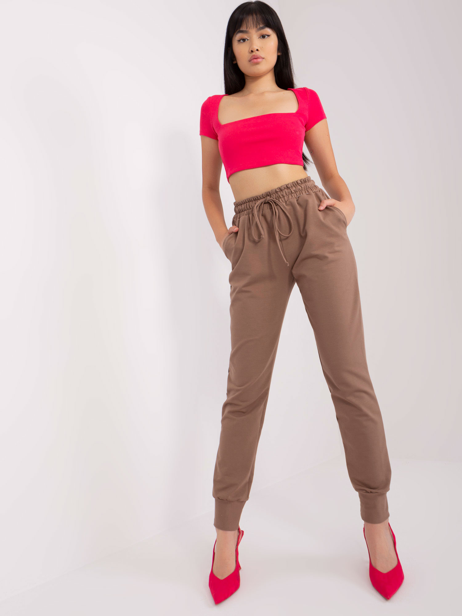 Hnedé dámske tepláky -LK-SP-508922-1.30X-brown Veľkosť: L/XL