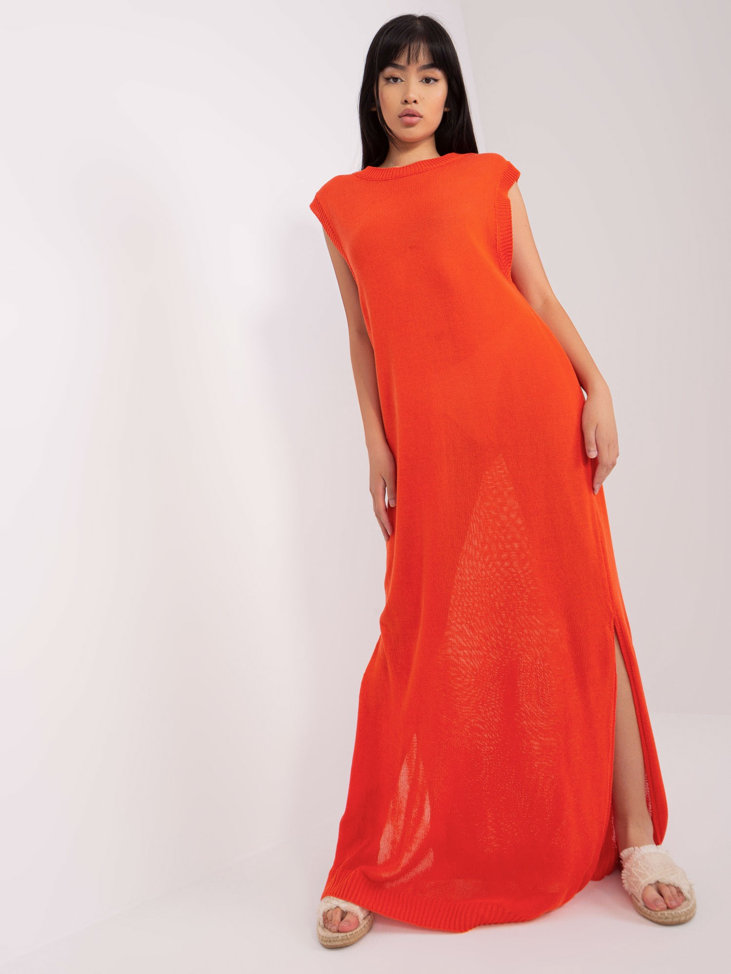 Oranžové maxi šaty bez rukávov -BA-SK-C1002.61P-orange Veľkosť: ONE SIZE
