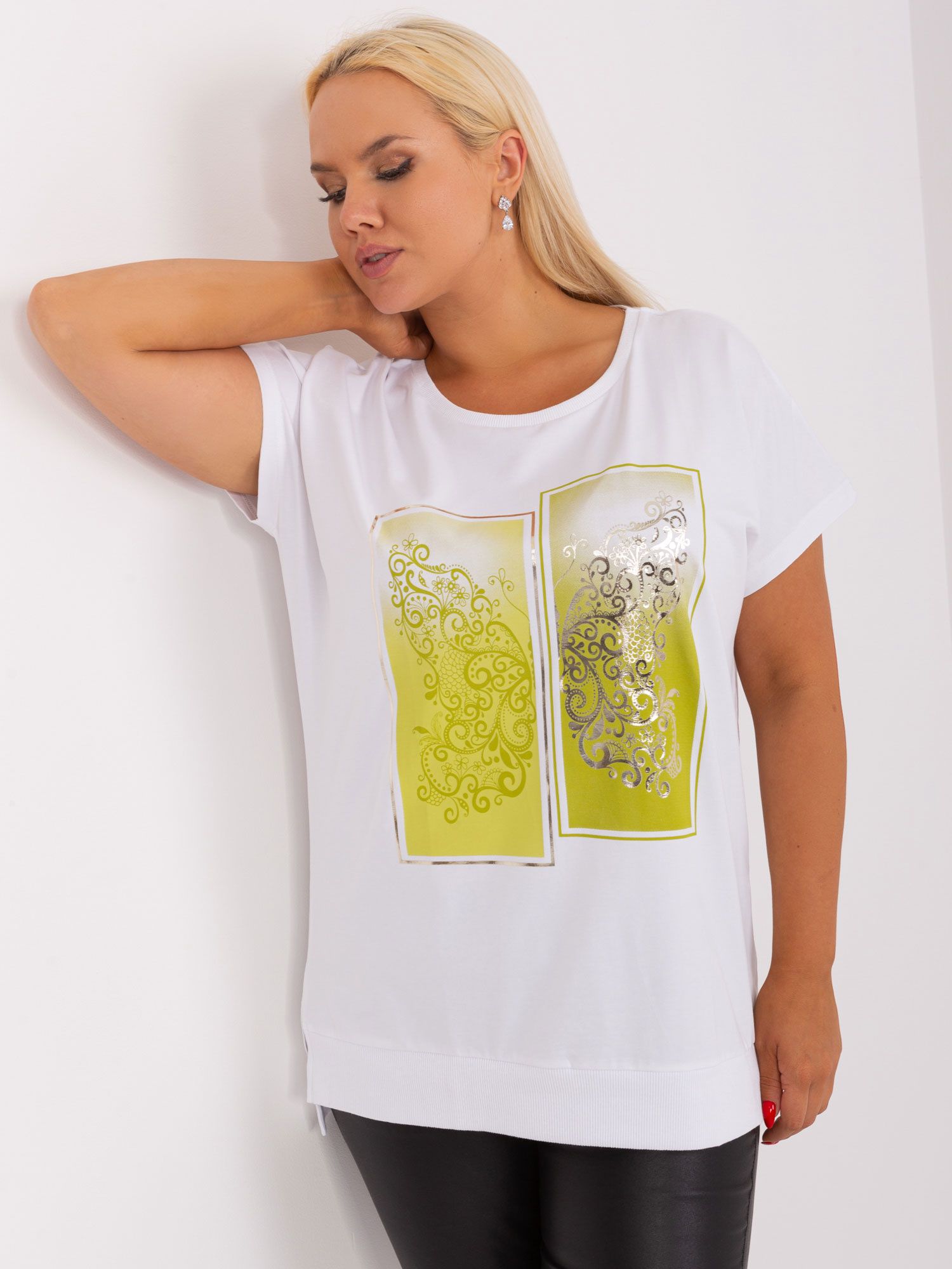 Biele tričko so žltou potlačou RV-BZ-8863.88-limon Veľkosť: ONE SIZE