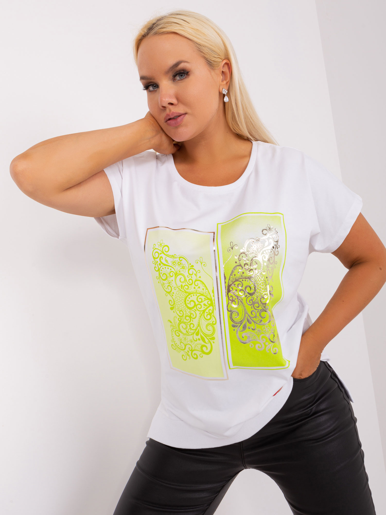 Biele tričko s limetkovou potlačou RV-BZ-8863.88-limon Veľkosť: ONE SIZE