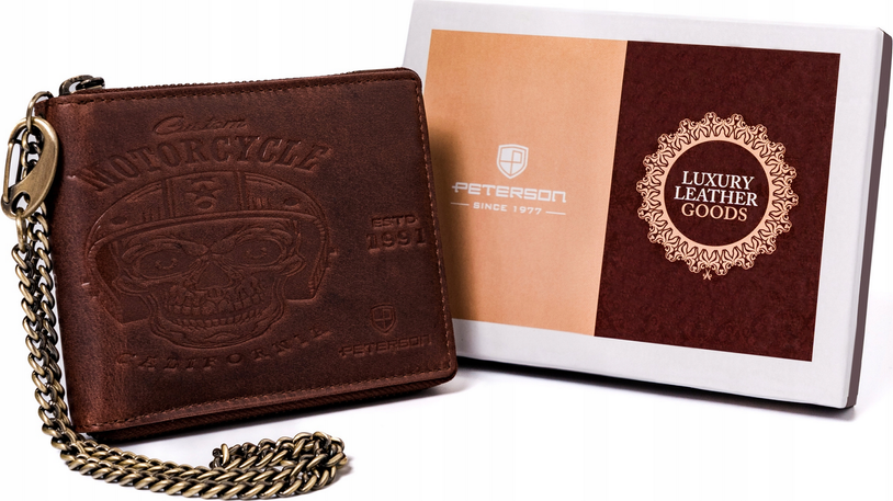 Peterson Hnedá pánska kožená peňaženka s retiazkou W065 [DH] PTN N992C-04-HWM- Veľkosť: ONE SIZE