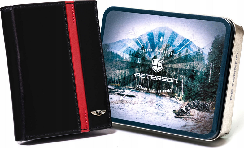 Peterson Pánska kožená peňaženka s červeným pruhom W063 [DH] PTN N62-VTP BL-RE Veľkosť: ONE SIZE