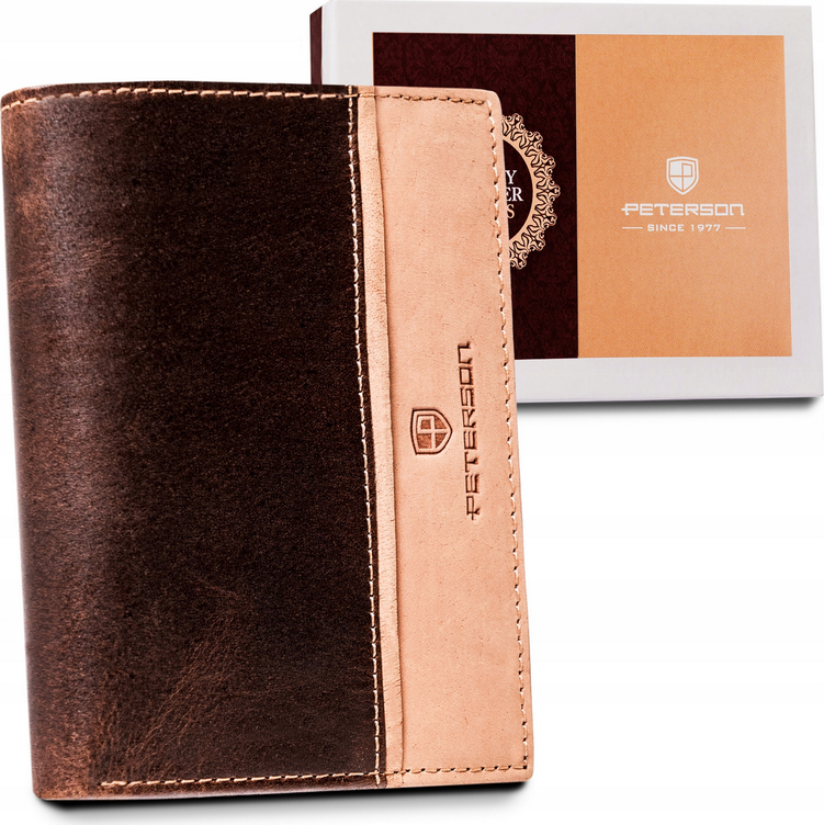 Peterson Dvojfarebná pánska kožená peňaženka W070 [DH] PTN N4-SHS-4117 BR-T Veľkosť: ONE SIZE