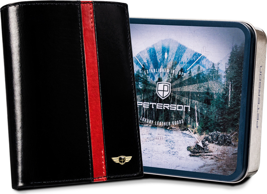 Peterson Čierna kožená pánska peňaženka s červeným pruhom W067 PTN N104-VTP BL-RED Veľkosť: ONE SIZE