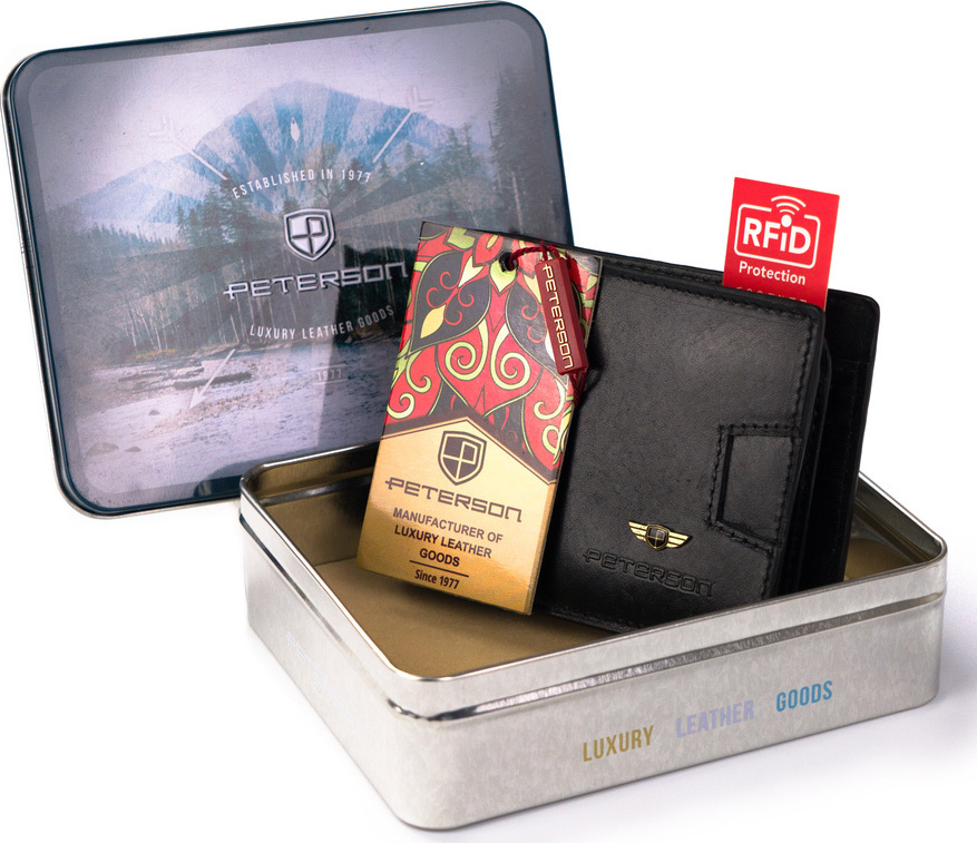 Peterson Malá čierna pánska kožená peňaženka W074 PTN N79-VT BL-BLACK Veľkosť: ONE SIZE