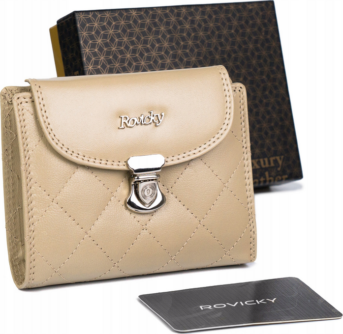 Rovicky béžová kožená prešívaná peňaženka V186 [DH] R-RD-19-GCL-Q Veľkosť: ONE SIZE