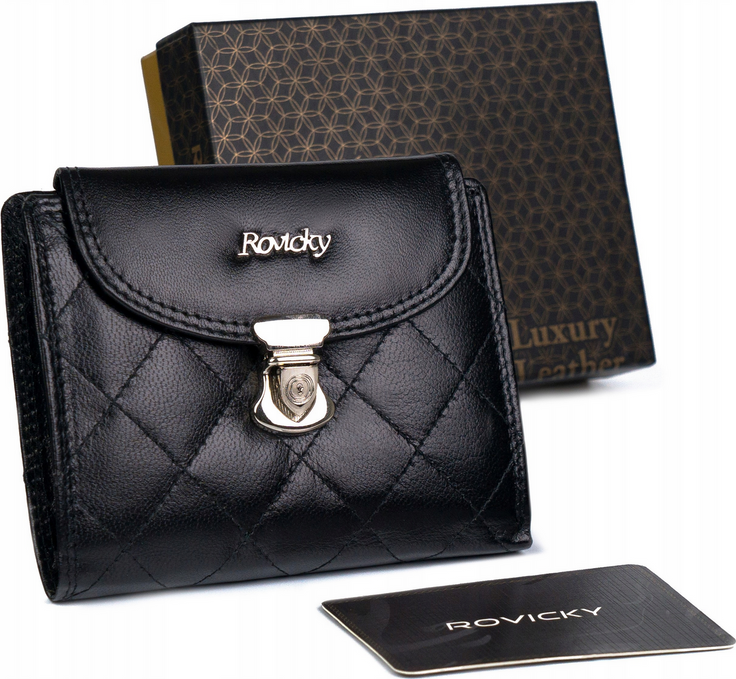 Rovicky čierna prešívaná kožená peňaženka V187 [DH] R-RD-19-GCL-Q Veľkosť: ONE SIZE