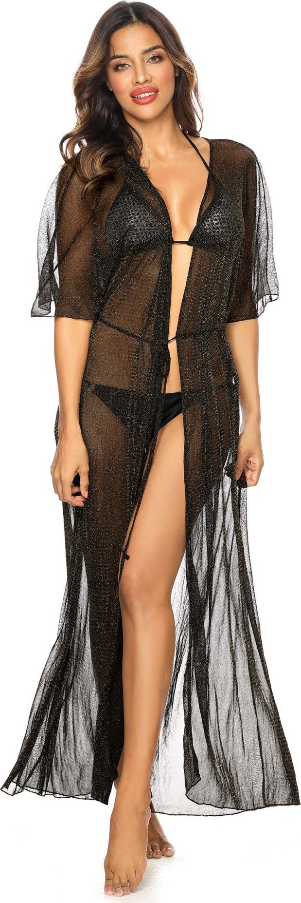 Čierny dlhý trblietavý prehoz na plavky E-5 T52 Veľkosť: 36/38