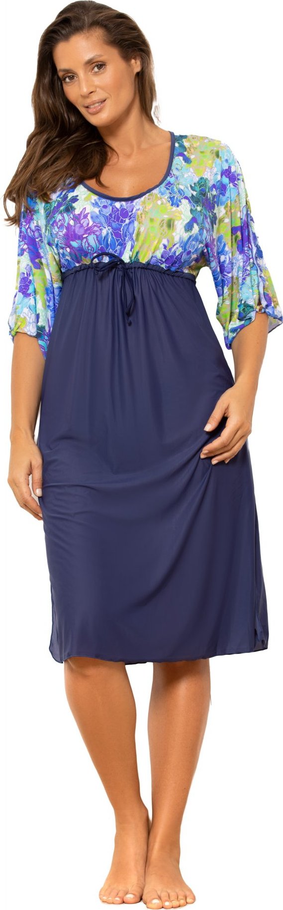 Kvetinová plážová tunika na plavky s tmavomodrou sukňou Vivijen M-651 (1) Veľkosť: 36
