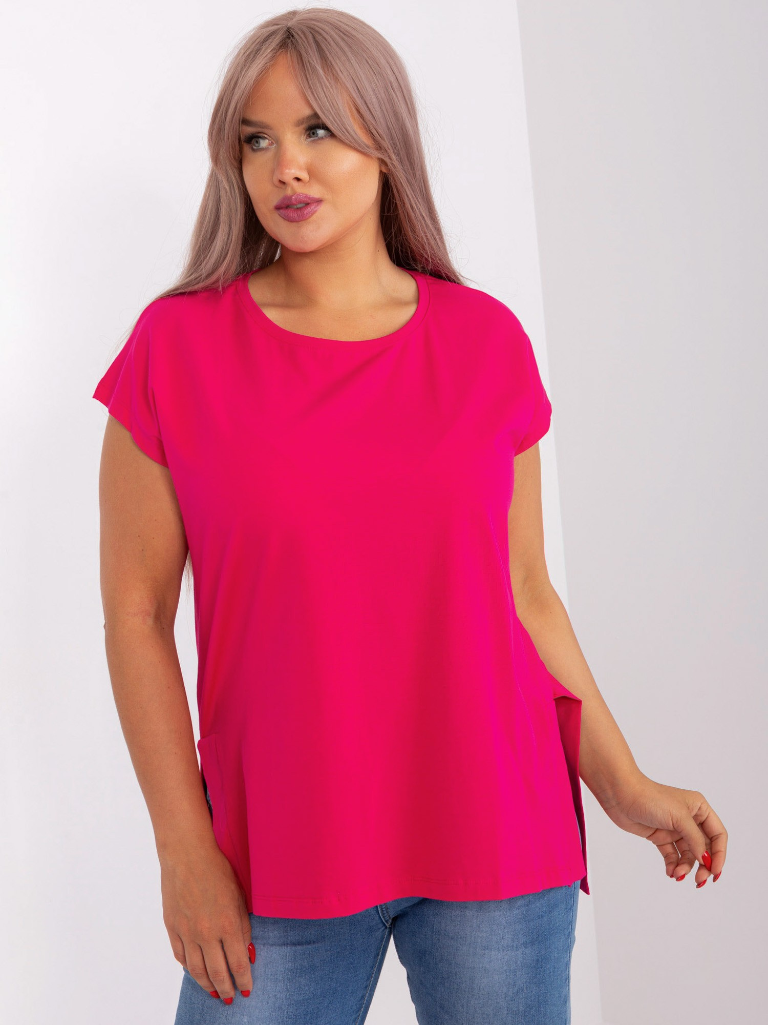 Tmavoružová basic blúzka -RV-BZ-8850,98-fuchsiová Veľkosť: ONE SIZE