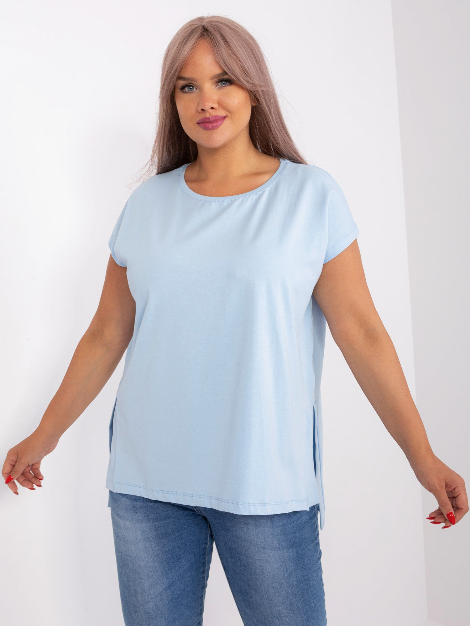 Svetlomodrá basic blúzka -RV-BZ-8850,98-svetlo modrá Veľkosť: ONE SIZE