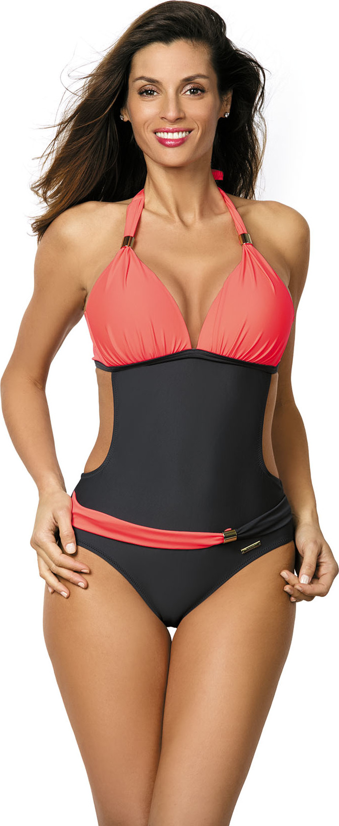 Tmavosivo-koralové monokiny Beatrix Titanium-Granatina M-337 (2) Veľkosť: S