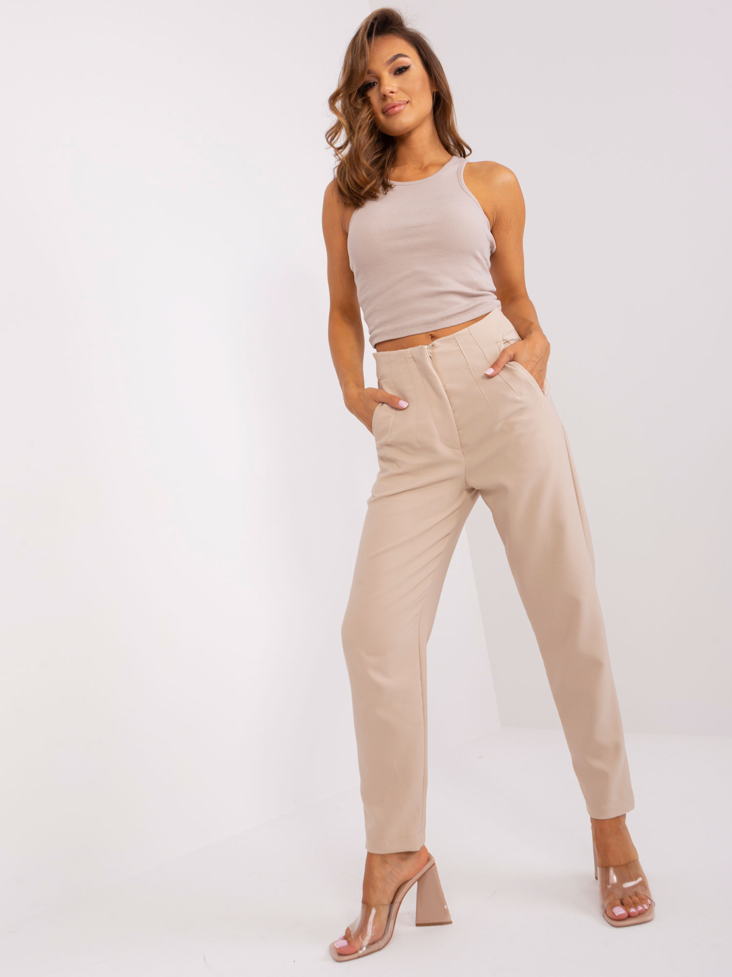 Béžové rovné elegantné nohavice TW-SP-OB067.41P-beige Veľkosť: XL