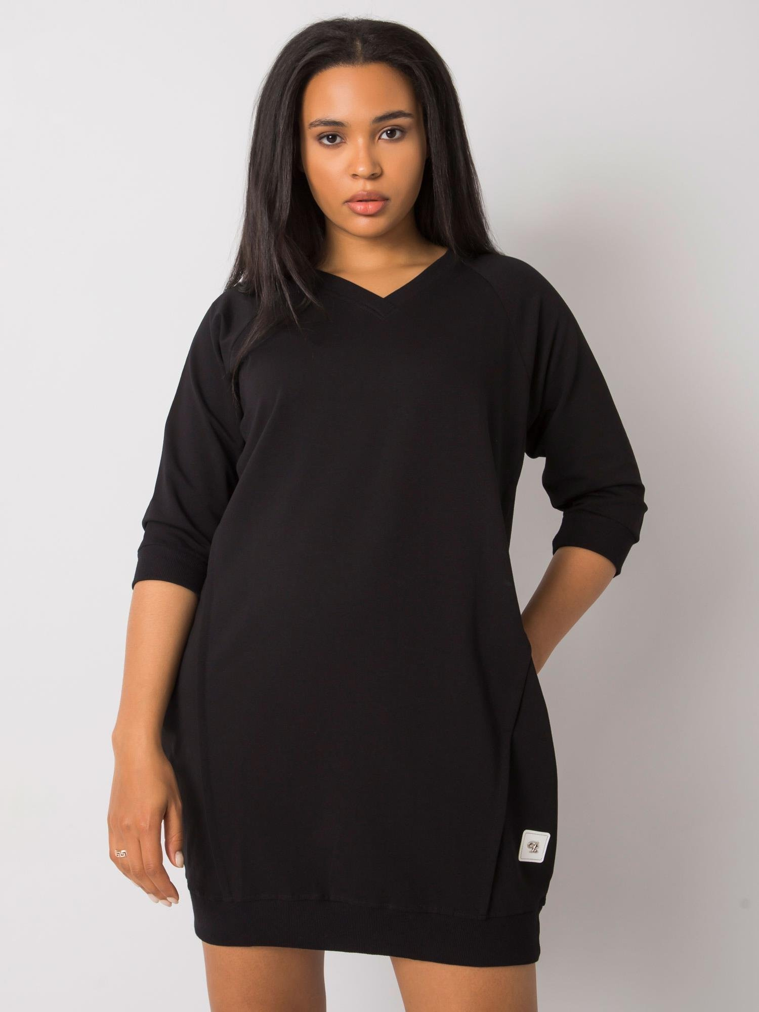 Čierne dámske mikinové šaty -RV-SK-6847.59P-black Veľkosť: ONE SIZE