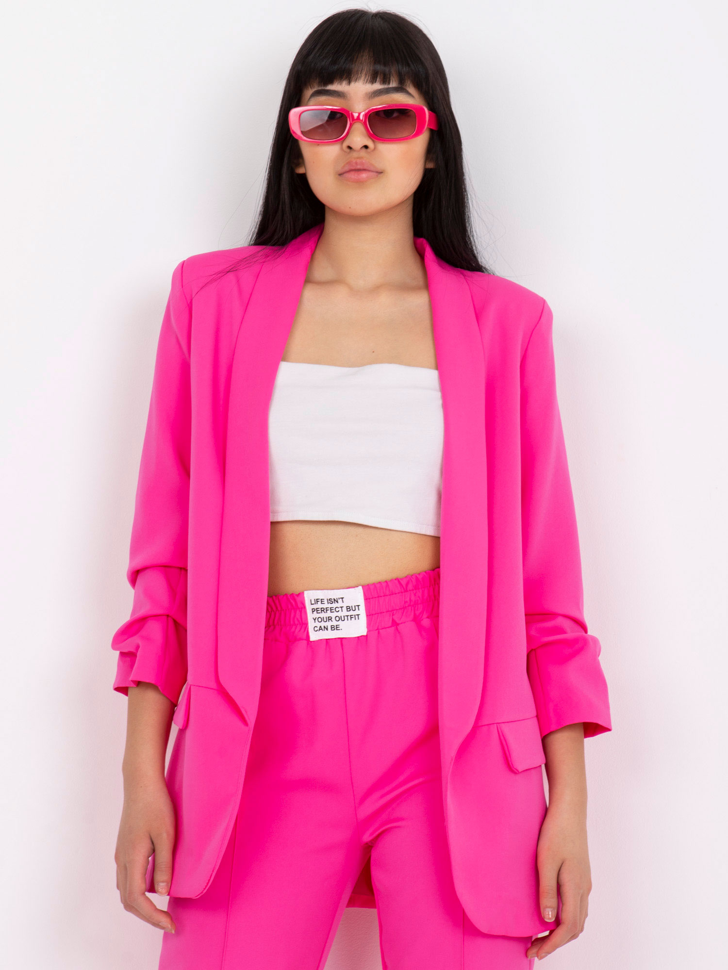 NEÓNOVO-RUŽOVÉ ELEGANTNÉ SAKO GEORGE -DHJ-MA-7684.15P-FLUO PINK Veľkosť: S