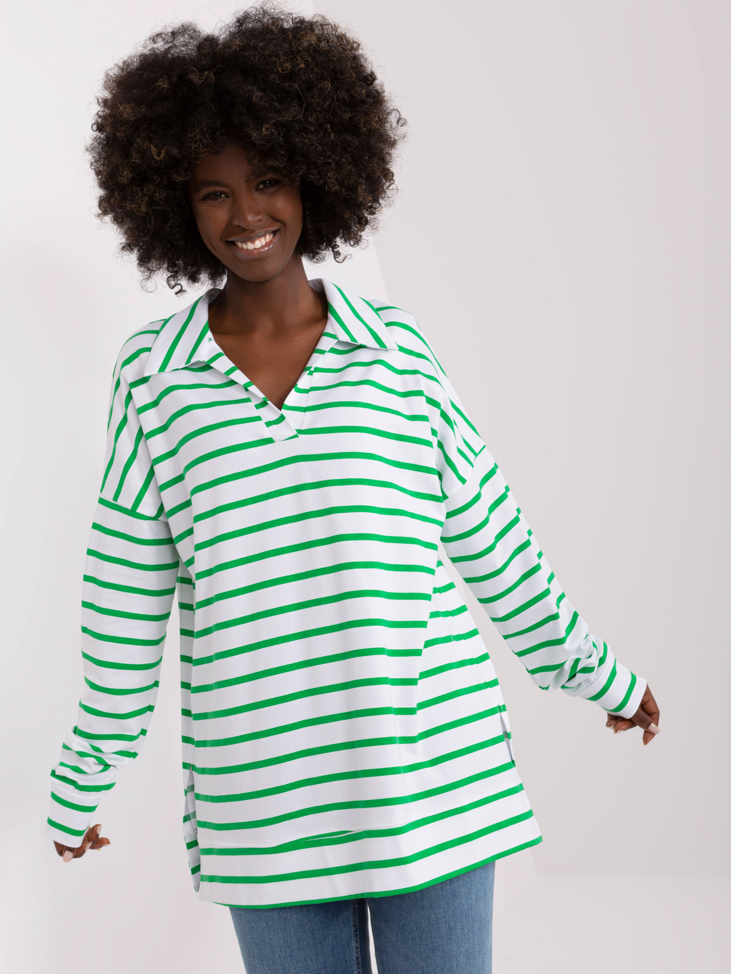 Bielo-zelené pruhované tričko s golierom -LK-BZ-509314.83-white-green Veľkosť: S/M