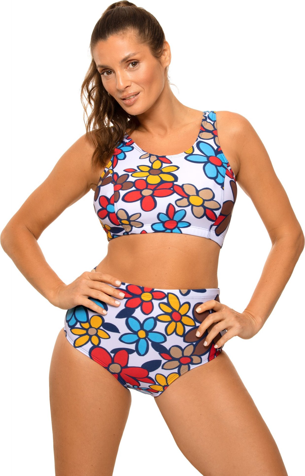 Biele bikiny s farebnými kvetmi Asani M-723 (2) Veľkosť: 38