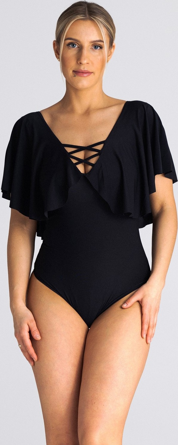 Čierne body s volánovými rukávmi M938 black Veľkosť: S