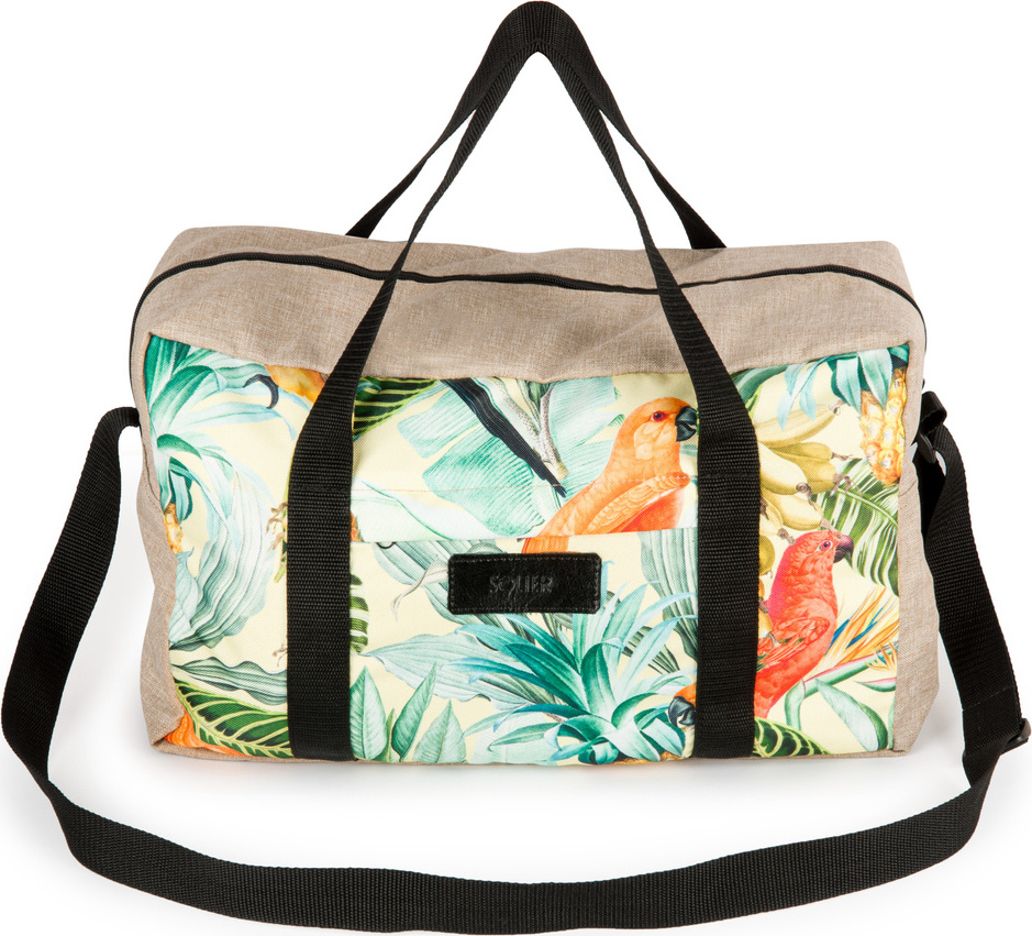 Solier Béžová príručná taška s tropickým vzorom S16 (TORBA STB01 BEIGE+PARROTS) Veľkosť: ONE SIZE