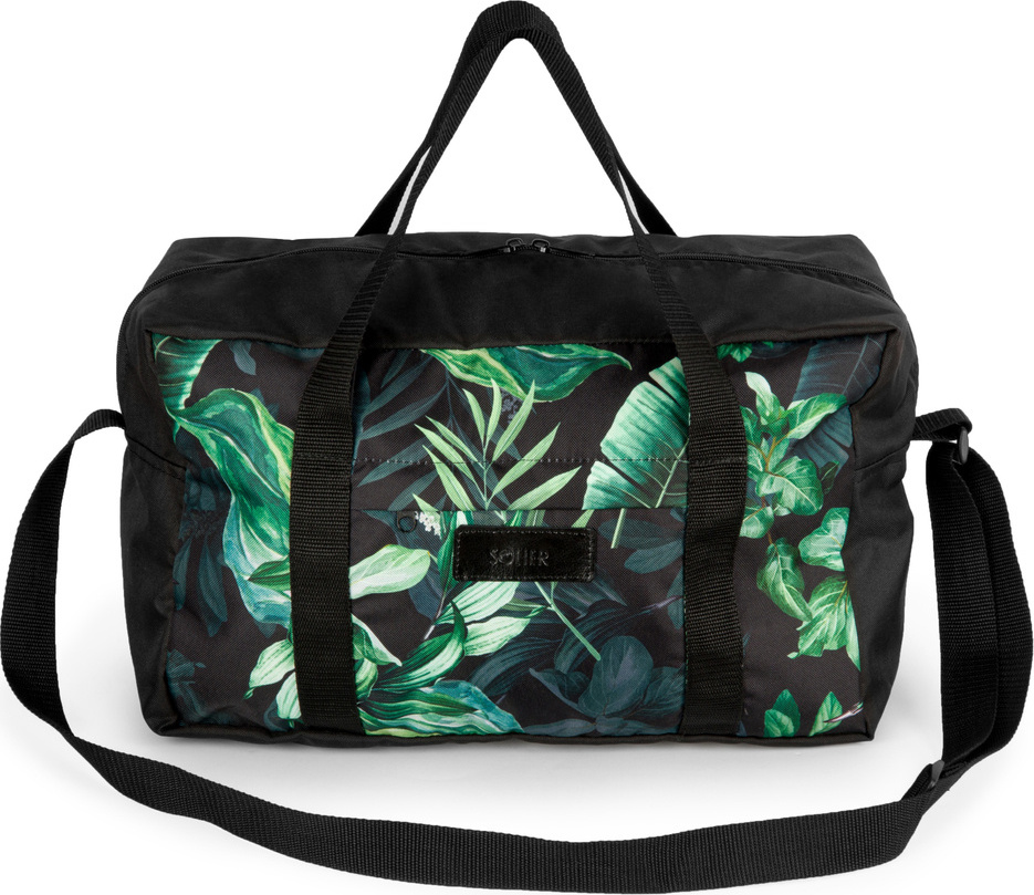 Solier Čierna príručná taška s tropickým vzorom S16 (TORBA STB01 BLACK+LEAVES) Veľkosť: ONE SIZE