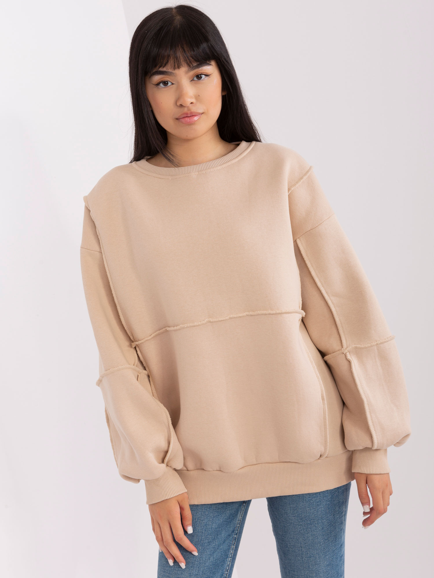 Béžová basic mikina bez kapucne -EM-BL-763.00P-beige Veľkosť: ONE SIZE