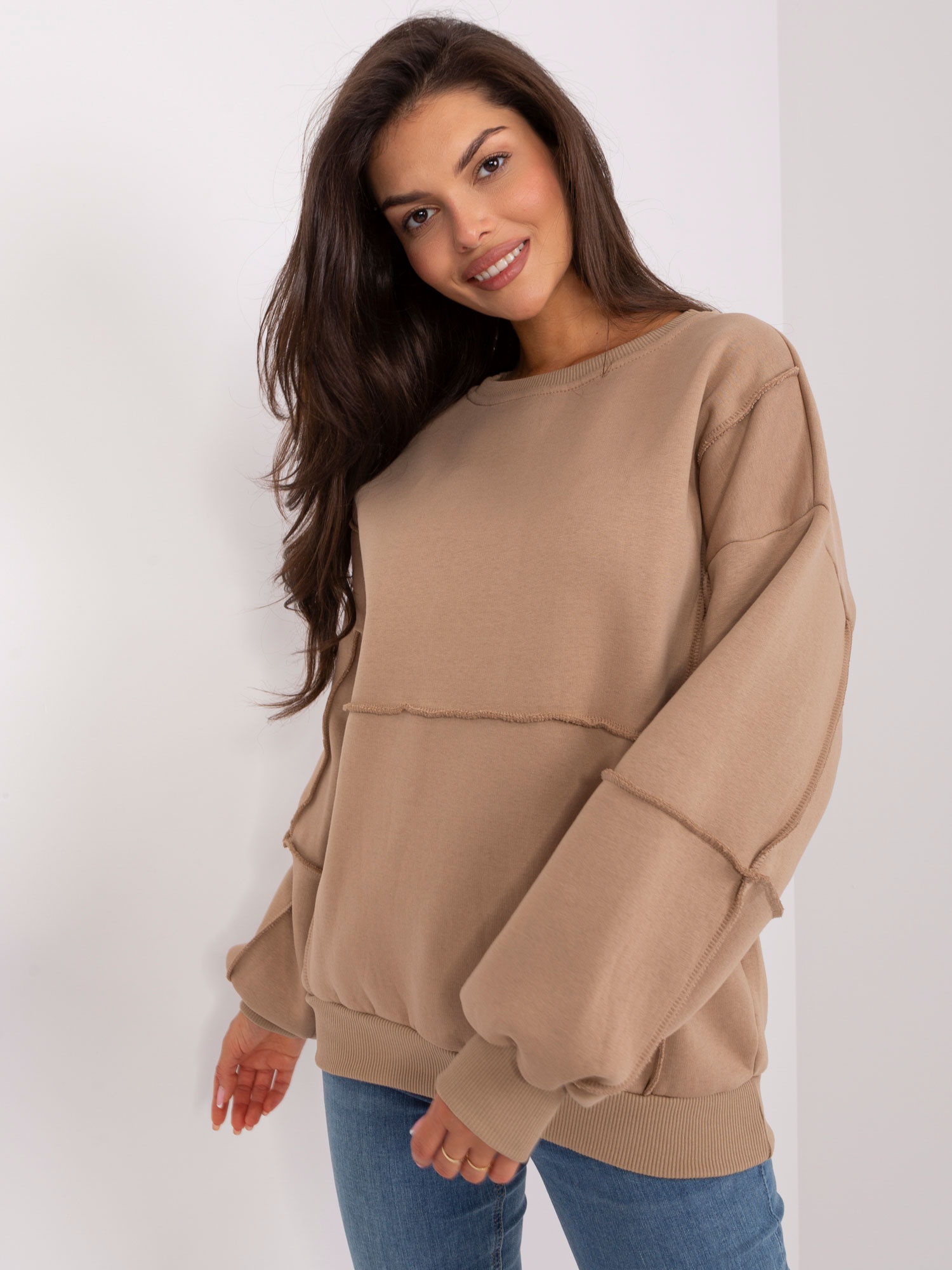 Svetlohnedá basic mikina bez kapucne --EM-BL-763.00P-tmavo béžová Veľkosť: ONE SIZE