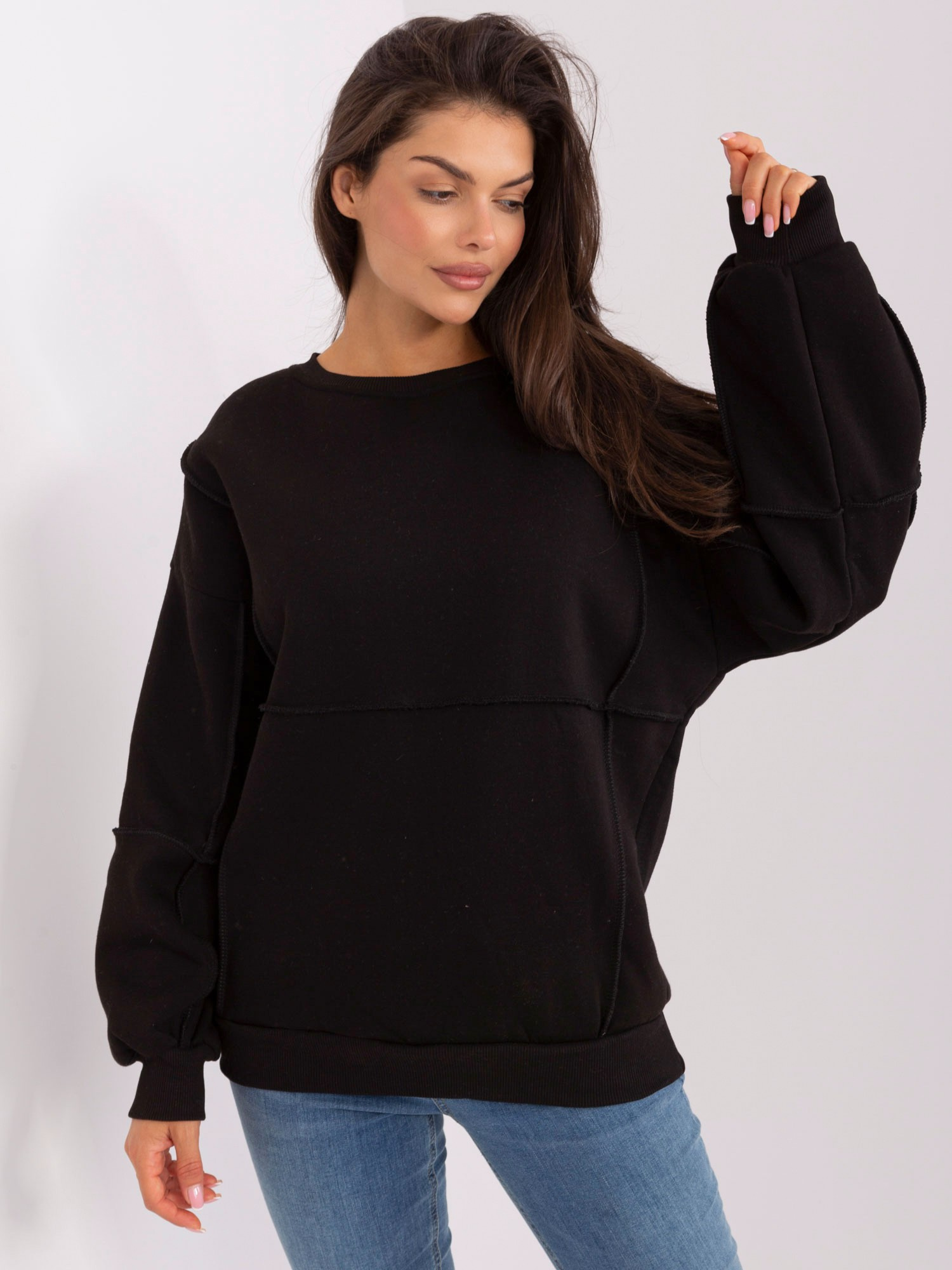 Čierna basic mikina bez kapucne -EM-BL-763.00P-čierna Veľkosť: ONE SIZE