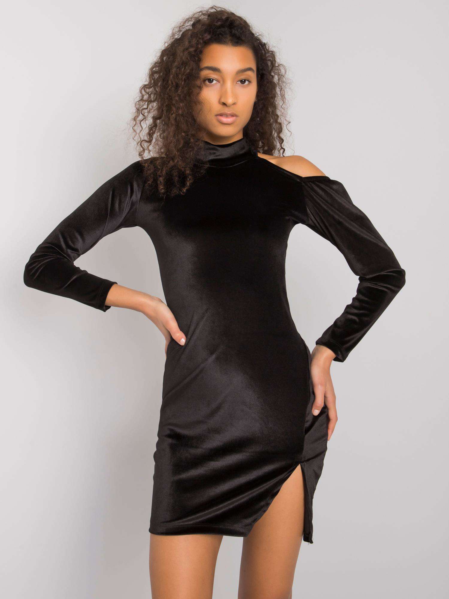 Čierne velúrové mini šaty Bellah RV-SK-7344.66-black Veľkosť: S