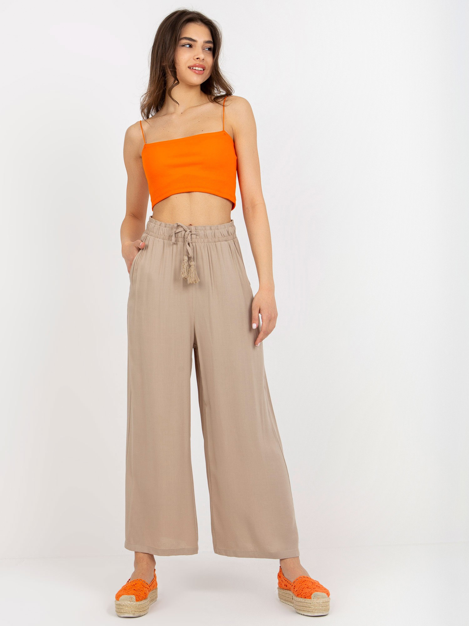 Béžové široké letné nohavice D73760R62237A-beige Veľkosť: XS