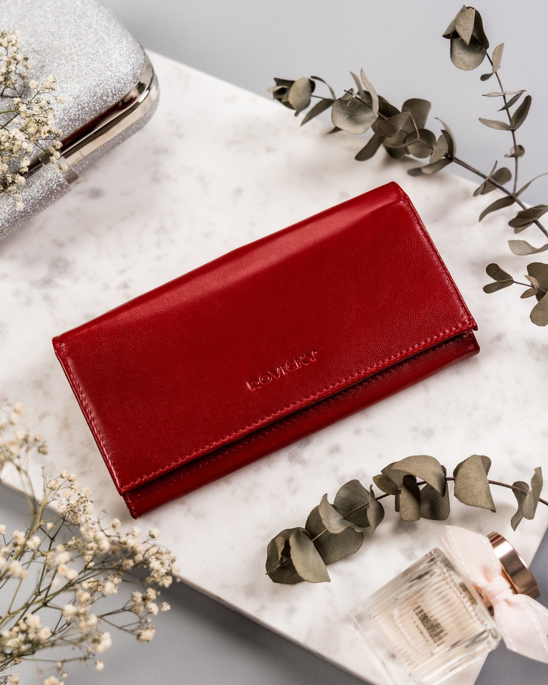 Rovicky Hladká červená kožená peňaženka V192 R-RD-35-GCL Red Veľkosť: ONE SIZE