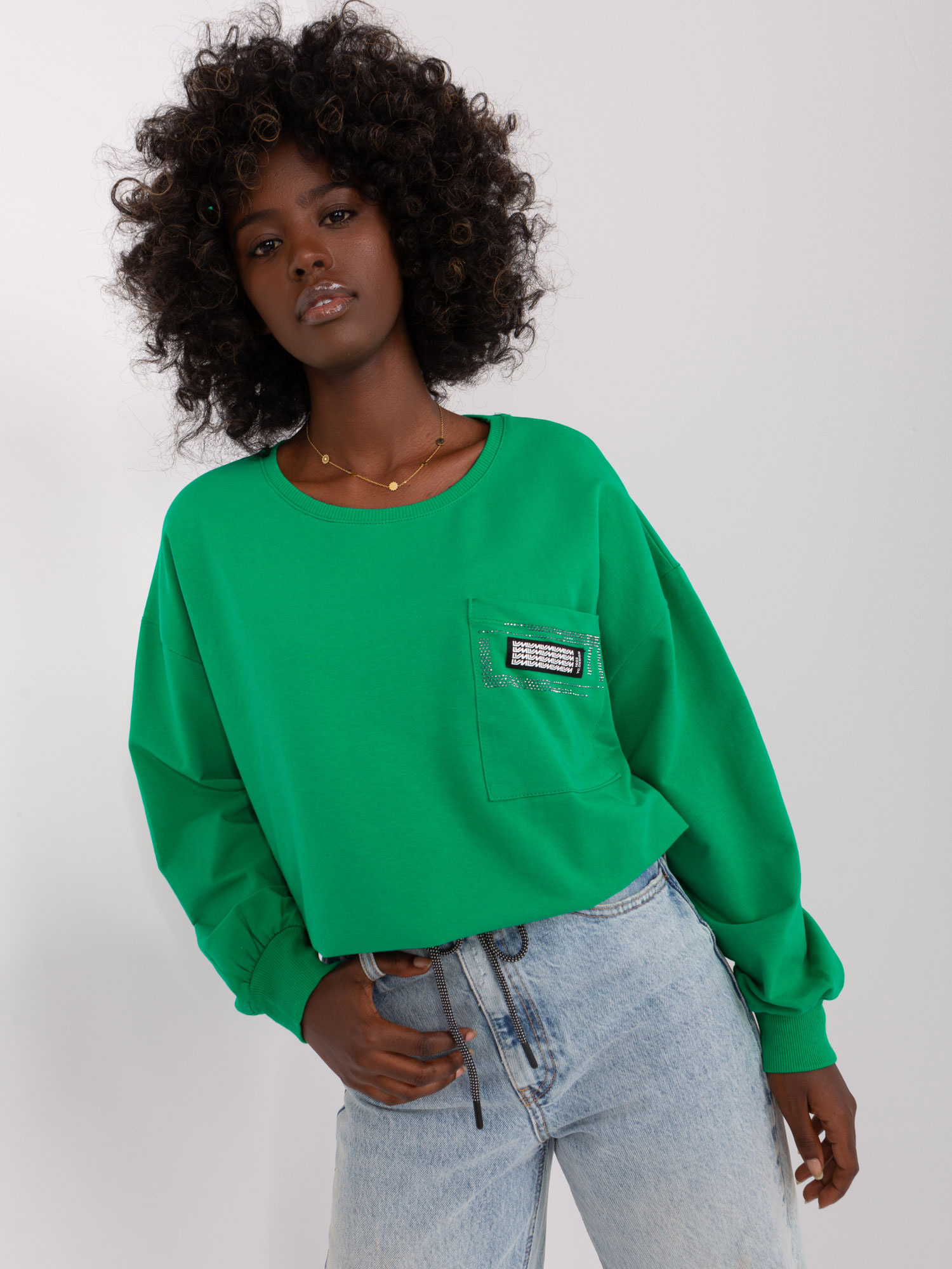 Zelená crop mikina na zaväzovanie RV-BZ-8156.85-green Veľkosť: ONE SIZE