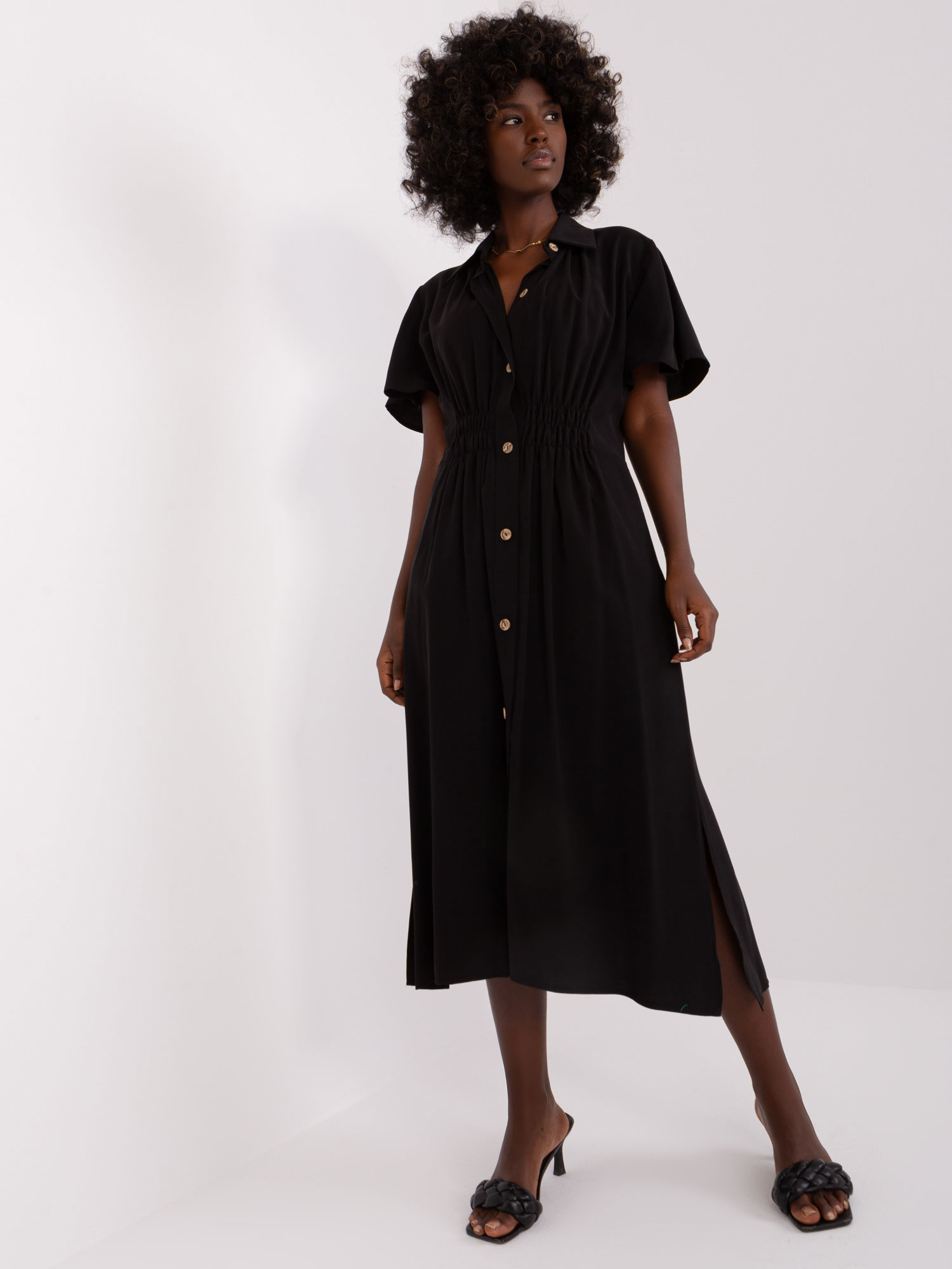 Čierne košeľové midi šaty -CHA-SK-0607.69P-black Veľkosť: S/M