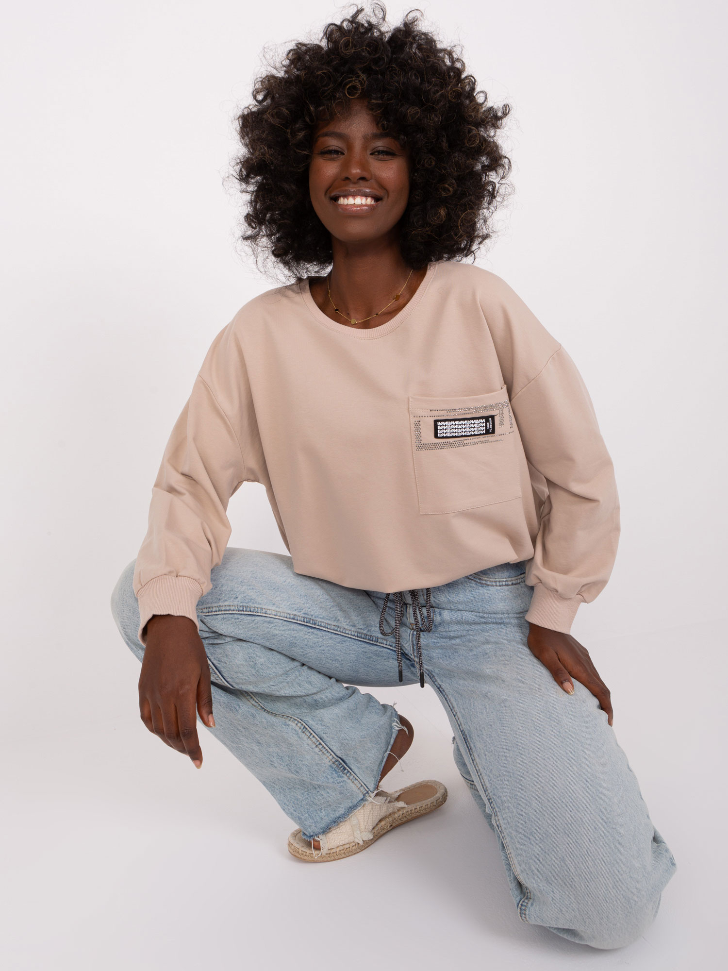 Béžová crop mikina na zaväzovanie RV-BZ-8156.85-beige Veľkosť: ONE SIZE