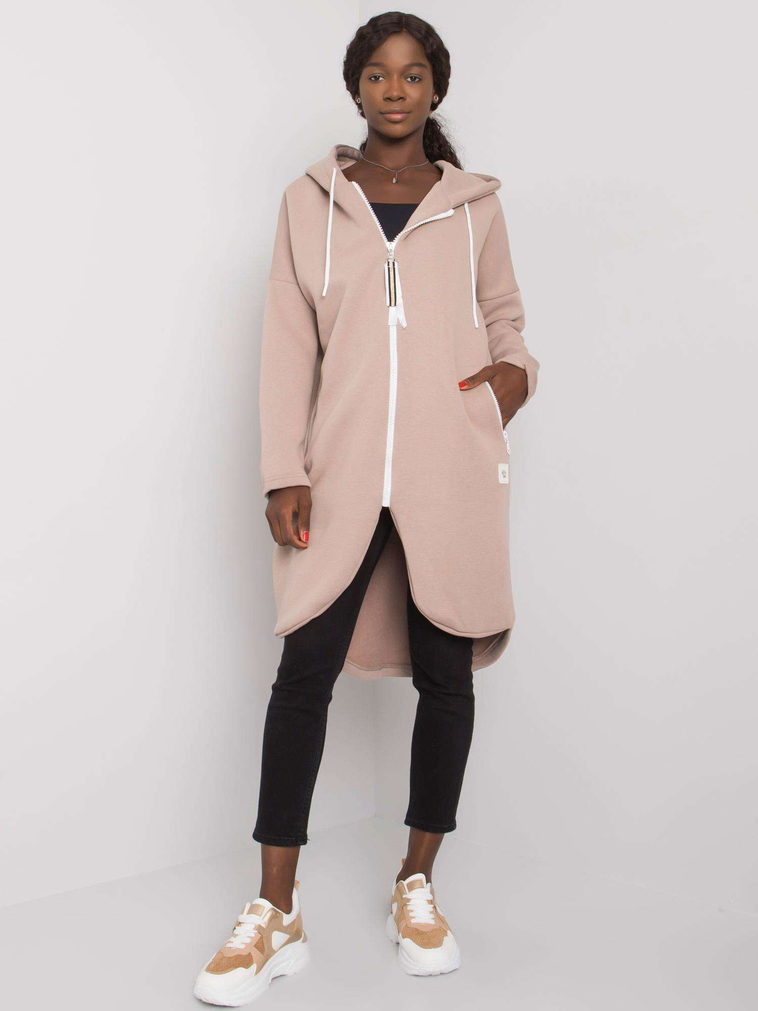 Tmavobéžová dlhá mikina na zips RV-BL-4742.20P-dark beige Veľkosť: S/M