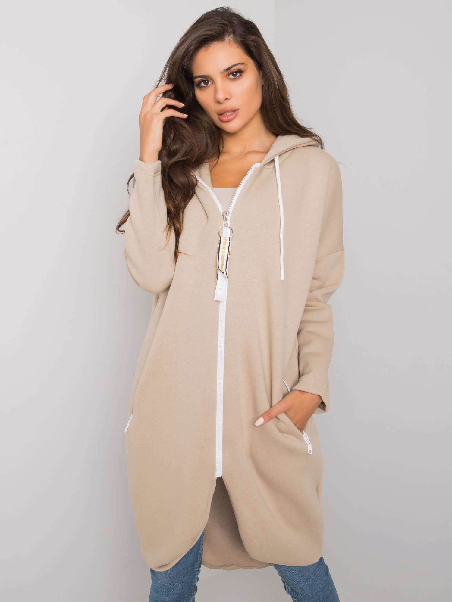 Béžová dámska dlhá mikina na zips RV-BL-4742.20P-beige Veľkosť: L/XL