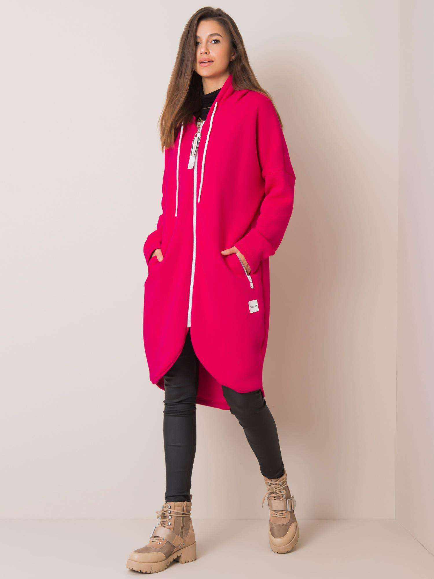 Ružová dámska dlhá mikina na zips RV-BL-4742.20P-fuchsia Veľkosť: S/M