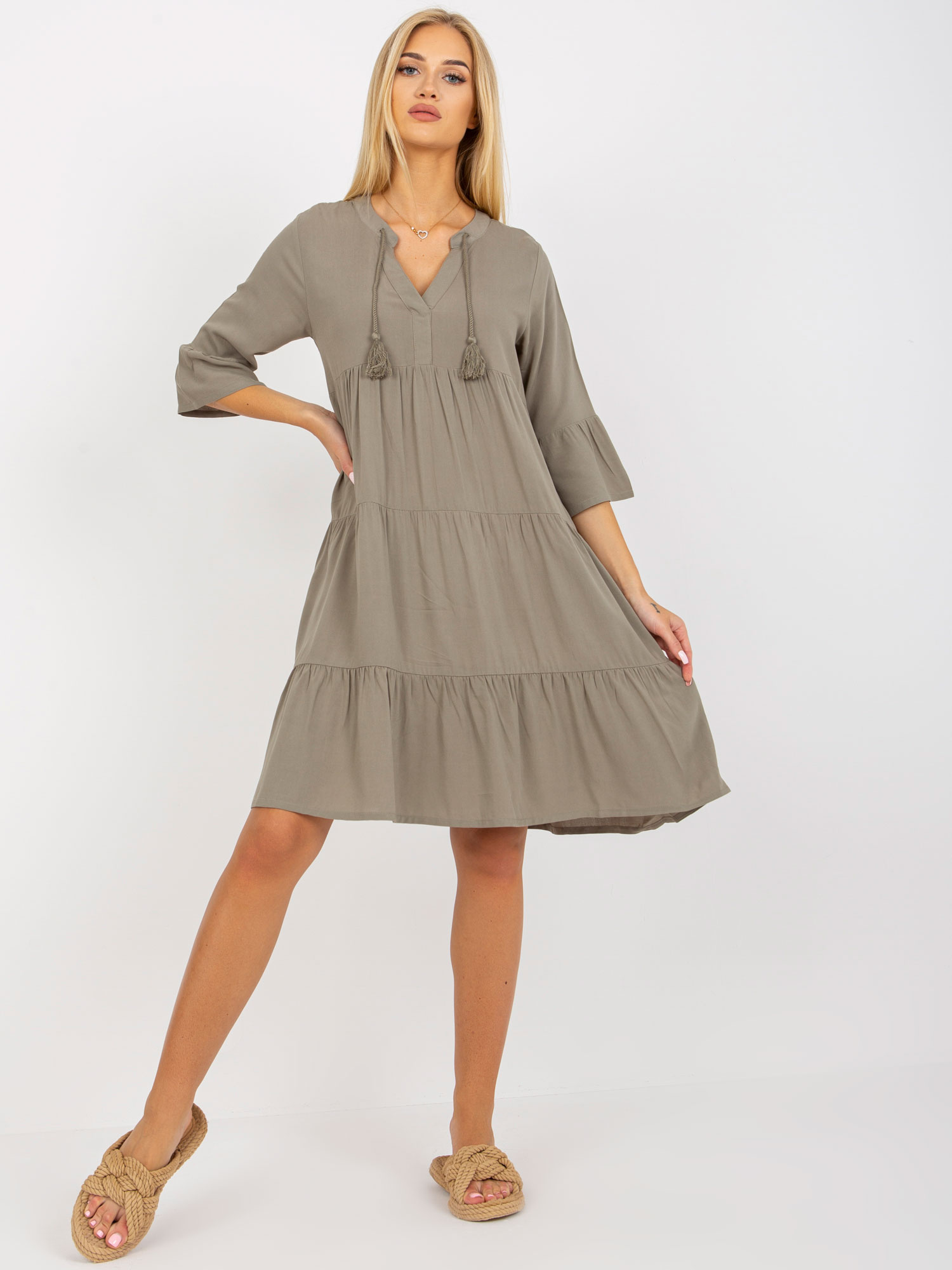 Khaki voľné letné šaty -D73761M30214A5EN-khaki Veľkosť: XS