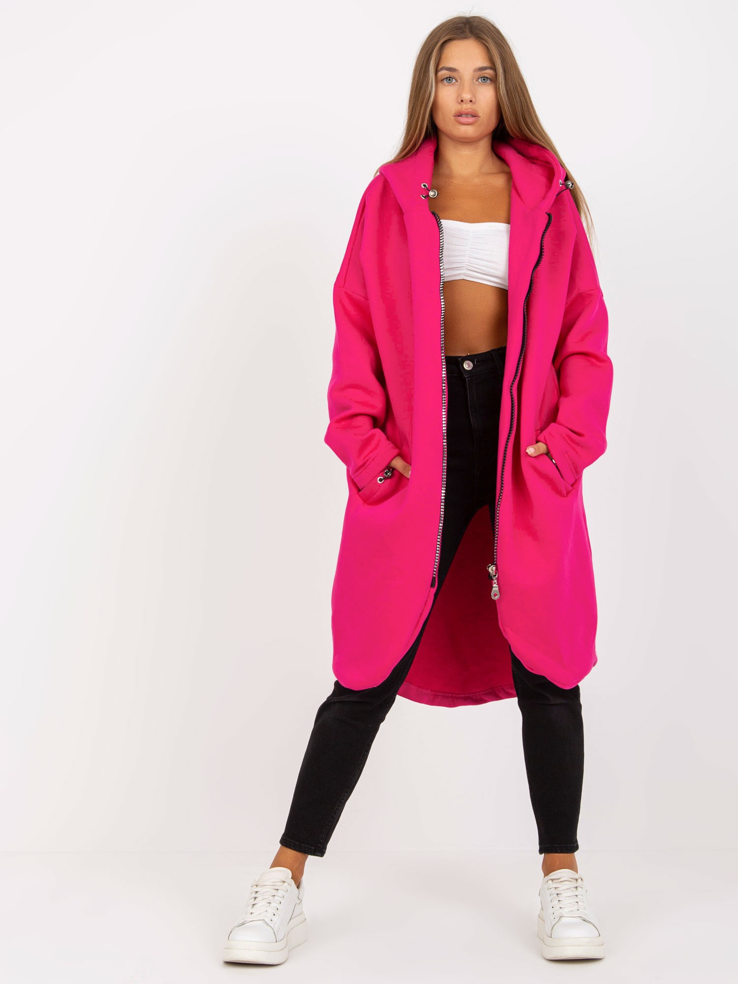Fuchsiová dlhá mikina s kapucňou -RV-BL-4858-1.99P-fuchsia Veľkosť: L/XL
