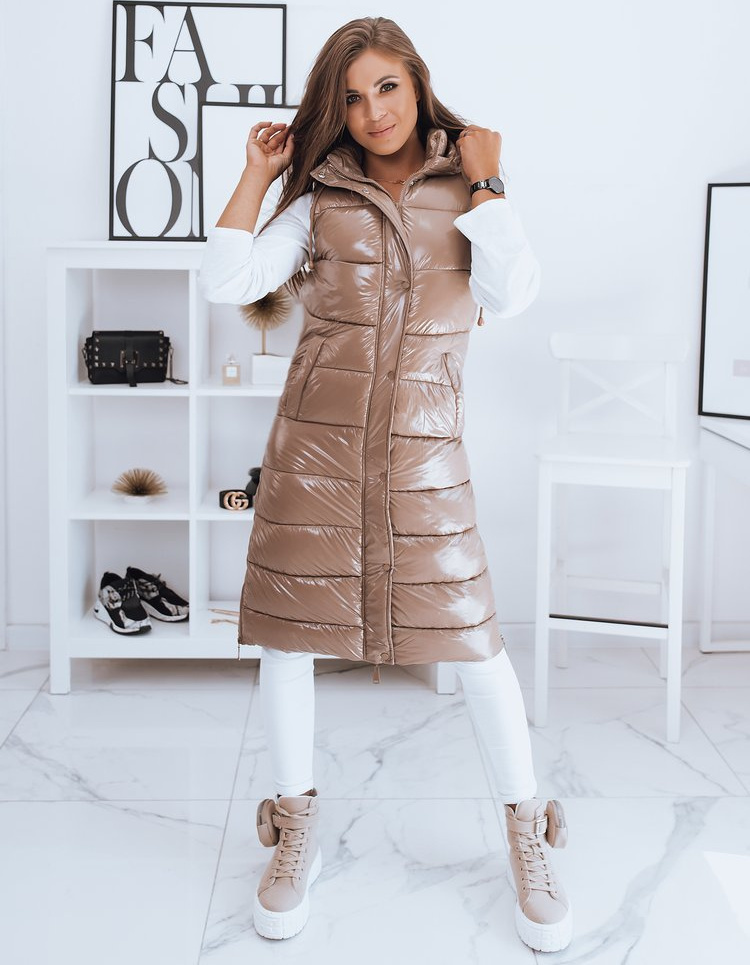 Béžová dlhá lesklá vesta GANTINI TY2021 Veľkosť: S