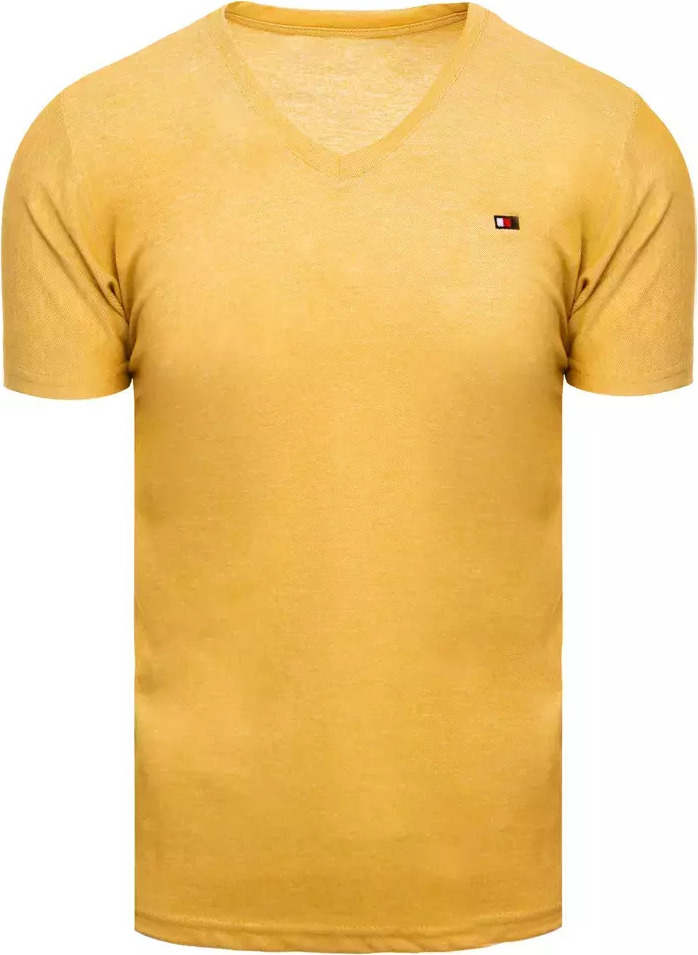 Žlté tričko s výšivkou s výstrihom do V RX4998 Veľkosť: M